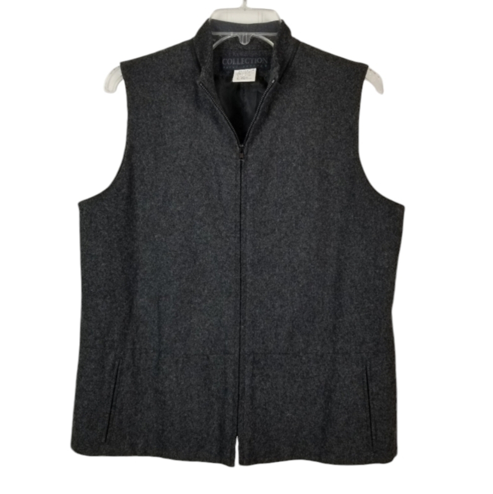 Wool Blend Sleeveless Fleece Vest Full Zip Gray Womens Size 10 Lined